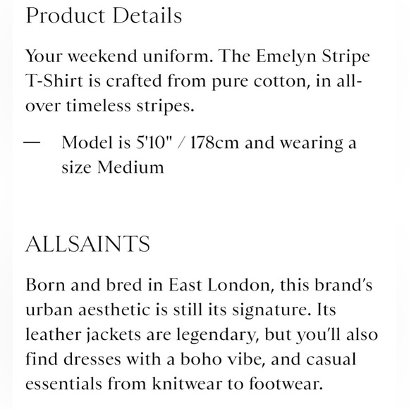 All Saints Emelyn Stripe T White & Black V Neck Cotton Relaxed Tee Shirt Large - Picture 10 of 10